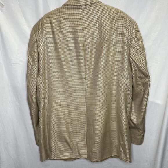W.H. BELK Silk Wool Plaid Two Button Classic Blazer Sport Coat Mens 48R Beige - Picture 2 of 12